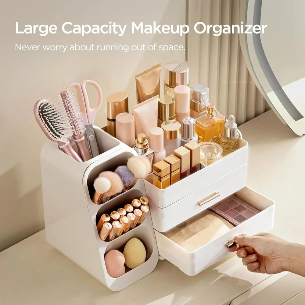 White and Gold Makeup Organizer